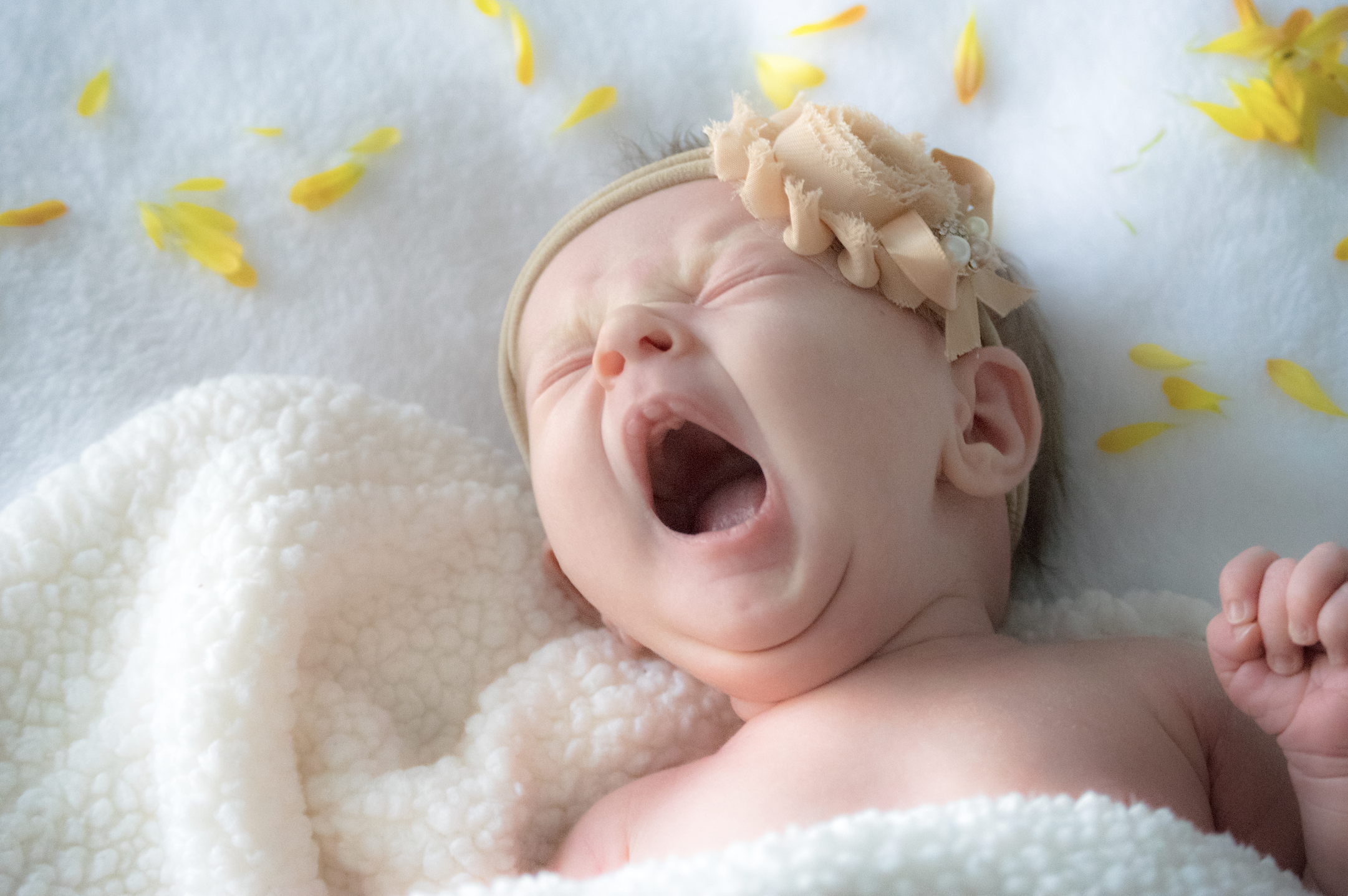 bright coral creative newborn Portraits baby yawning